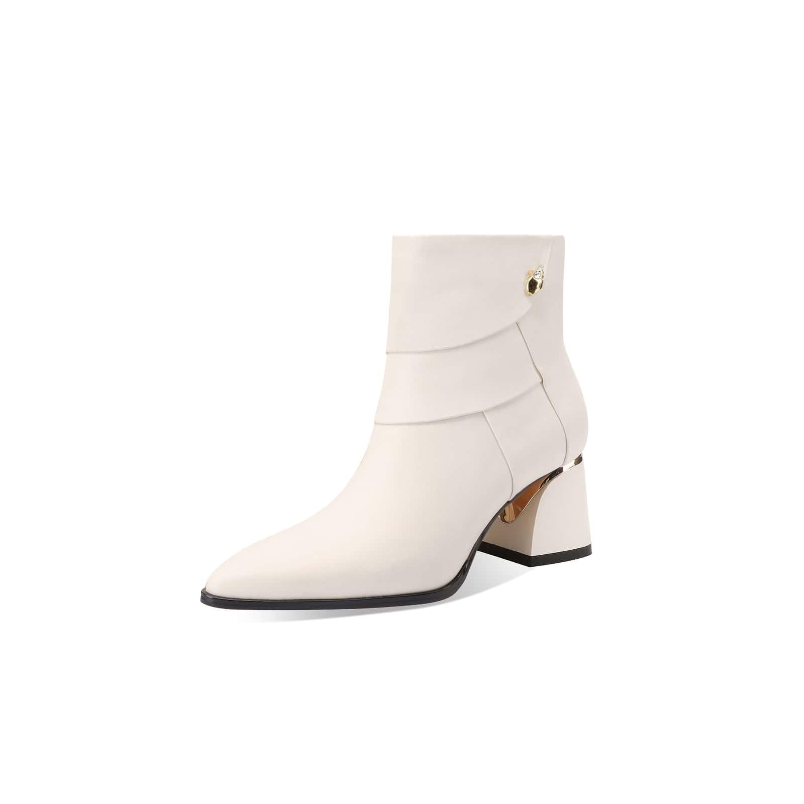 TinaCus Womens Handmade Ankle Boots Genuine Leather Patchwork Pointed Toe Side Zipper Block Heel Short Booties