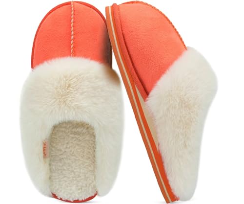 Image of KuaiLu Womens Cozy Memory Foam Slippers Ladies Fuzzy Faux Fur Lined Warm Arch Support House Shoes Slip on Comfy Winter Scuff Indoor Outdoor Rubber Hard Sole