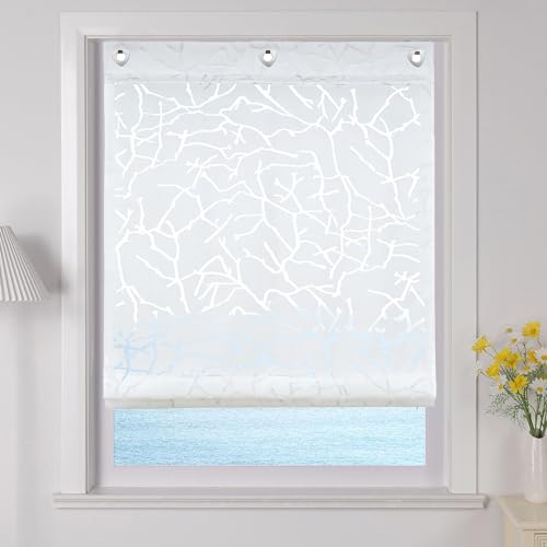 ESLIR Raffrollo mit U-Haken Gardinen Küche Raffgardinen Halbtransparent...