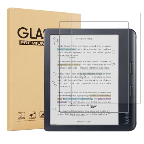 Aircawin Screen Protector for 7'' Kobo Libra Colour 2024/Kobo Libra 2 2021,9H Tempered Glass Film for Kobo Libra Colour 7 inch E-reader,HD Clear,Bubble Free,Scratch-Proof,Case Friendly-2 Pack