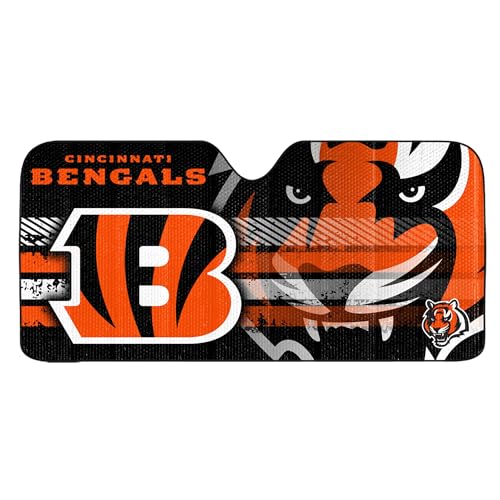 Image of Fanmats NFL Windshield Sun Auto Shade, Sun Shield Sun Visor Accordion tri-fold for Storage 59 inch x 29.5 inch, Colorful Team Design
