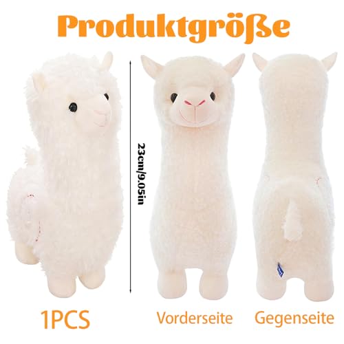 DvBCNMe Alpaka Kuscheltier Lama Kuscheltier Alpaka Geschenk, Kuscheliger Begleiter Für Wohnzimmerdekoration Und Entspannung, Weißes Alpaka Plüschtier 23 cm Weiches PP-Material