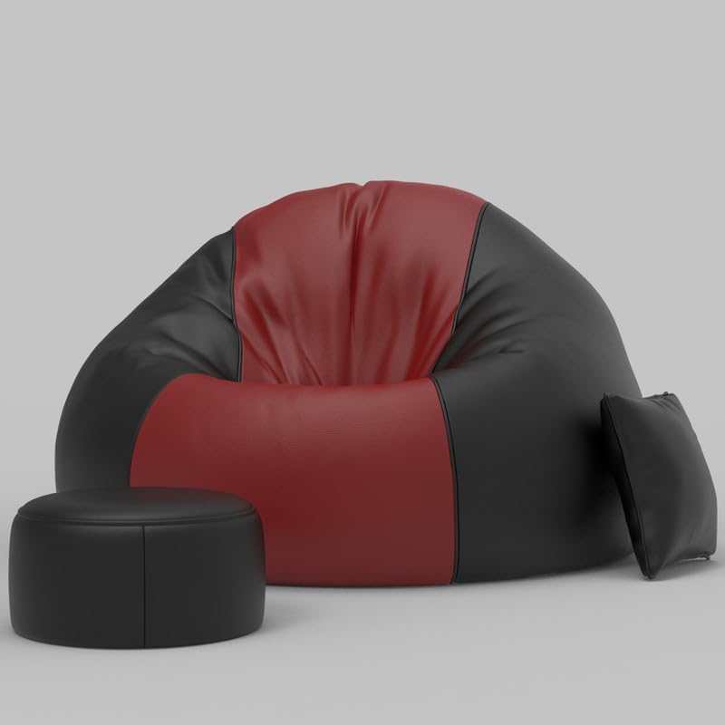 Image of Biggie Bean Bag with Beans Filled 6XL Bean Bag Sofa with Free Cushion Footrest - Official : ColorFlex Lounge Combo (Matching Color : Regular, Maroon Black)
