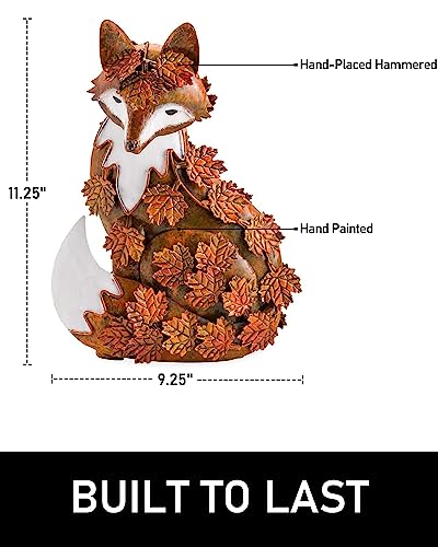 Gardlister Metal Garden Fox Statues Outdoor, Handcrafted Metal Fox Sculpture Draped In Fall Leaves For Patio Lawn Home Decor, Garden Art Decoration Ornament Autumn Fox #TOP1