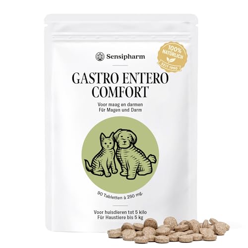 Gastro Entero Comfort 250 mg - Durchfall & Erbrechen bei Katzen, kleinen Hunden, Meerschweinchen & Kaninchen – pflanzliches Nahrungsergänzungsmittel für Magen & Darm – 90 Tabletten - Sensipharm