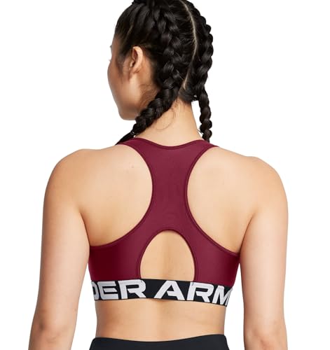Image of Under Armour Womens HeatGear Armour Mid Branded Sports Bra - Superior Comfort and Support MD Cardinal-White