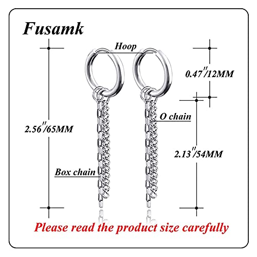 Fashion Stainless Steel Huggie Hinged Hoop Earrings Tassel Long Chain Dangling Drop Earrings2