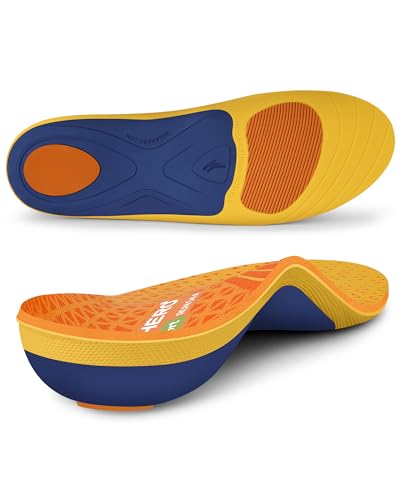 WalkHero Running Insoles - Plantar Fasciitis Insoles and Orthotic Arch Support Shoe Insoles for Men & Women with Shock Absorption and Heel Cushioning Cup - Pulse Orange (Mens 7-7.5 | Womens 9-9.5)