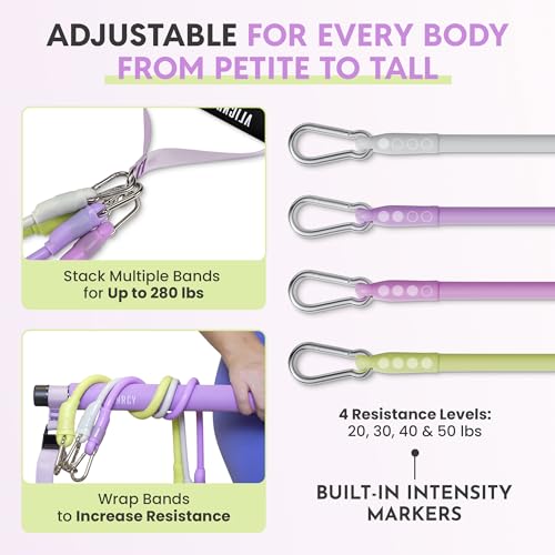 Image of Upgraded Pilates Bar Kit with Resistance Bands (20,30,40,50 Lbs) - Adjustable Pilates Bar Kit for Full Body Workouts - at Home Workout kit for Busy Women - Guided 8 Week Video Program Included