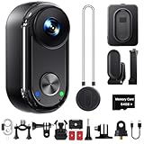 4K 30FPS Vlogging camera, 64GB Bodycam, Tragbare Freihändig POV-Kamera, 150° Winzige Action Cam Wasserdicht 30M, EIS Stabilisierung Helmkamera für reiten ski , Mini Vlog Kamera, 4.5 Stunden Akku