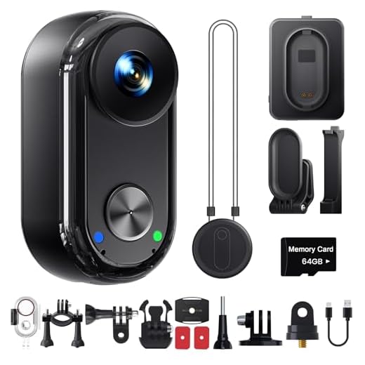 4K 30FPS Vlogging camera, 64GB Bodycam, Tragbare Freihändig POV-Kamera, 150° Winzige Action Cam Wasserdicht 30M, EIS Stabilisierung Helmkamera für reiten ski , Mini Vlog Kamera, 4.5 Stunden Akku