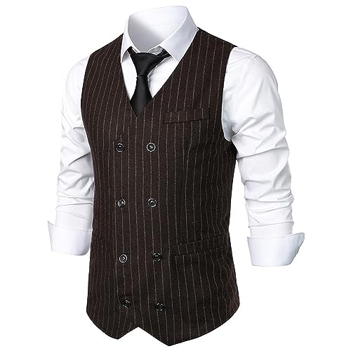 Mens Formal Work Vests Casual Lightweight Business Prom Double Breasted Vest Wedding Party Groomsmen Waistcoats