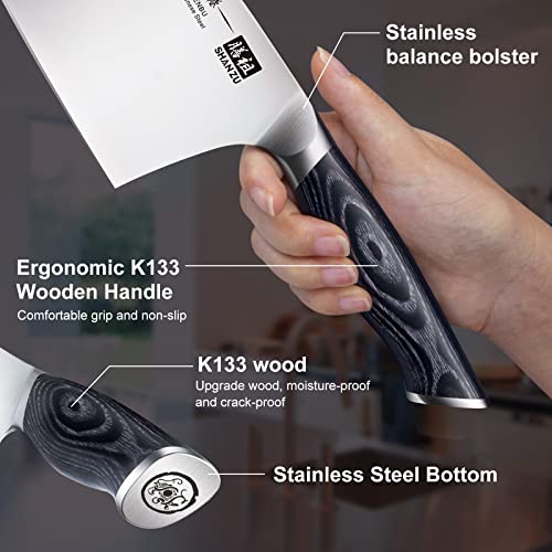 SHAN ZU Coltelli da Cucina Giapponese, Coltello da Chef Affilato 7 Pollici per Mannaia per Verdure Coltello Multiuso Cinese in Acciaio Inossidabile ad Alto Tenore di Carbonio con Manico in Legno K133 - immagine 6