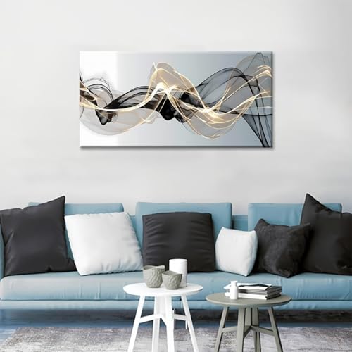 Tableau abstrait moderne salon décoration murale toile imprimée noir et blanc avec cadre 30x60