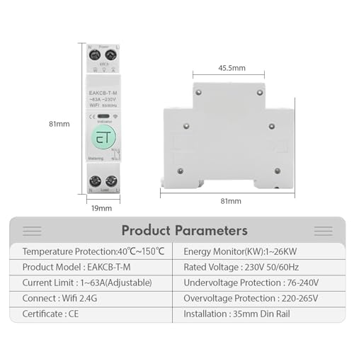 Disyuntor inteligente de sobrecorriente 40A e interruptor WiFi para casa 2