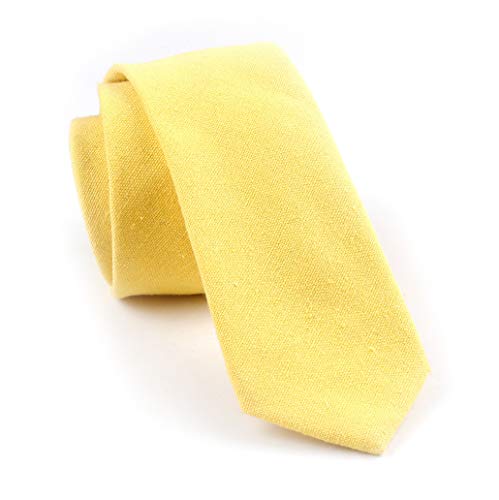 Image of Elfeves Men's Skinny Solid Color Tie Causal Cotton Linen Narrow Slim cut Necktie
