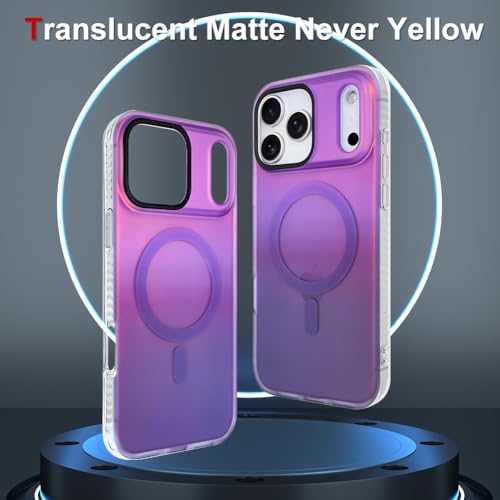 Image of AIGOMARA Magnetic Case for iPhone 17 Pro Max, Compatible with Magsafe, Fluorescent Iridescent Case for Women Girls, Shockproof Translucent Matte Protective Cover 6.9 Inch 2025, Blue Purple