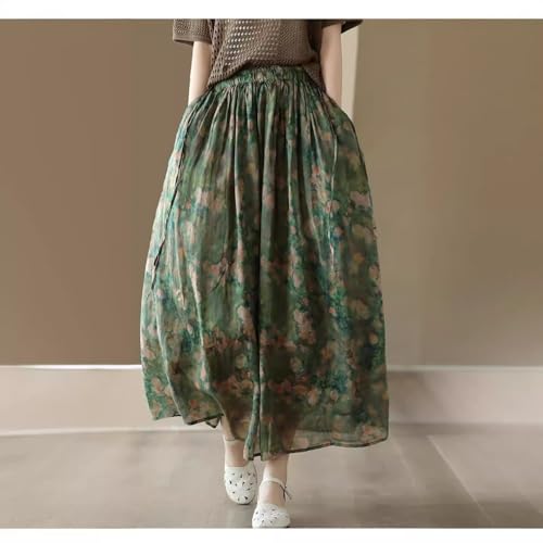 Women Floral High Waist Maxi Skirt Summer Flowy Boho Elastic Waist Mesh Long Skirt with Pockets2
