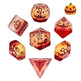 Cusdie 7-Piece Resin Dice Set with Pumpkin Design - Perfect for Halloween Tabletop Gaming Gifting Collecting