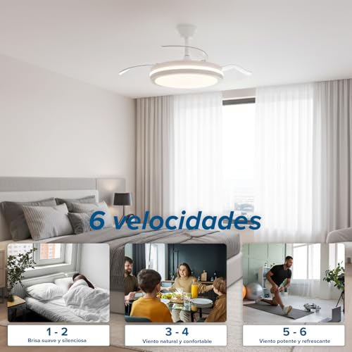 3NOD - Ventilador de Techo con Luz LED Regulable, Mando + App, Motor DC Control a distancia, Aspas retráctiles, Modo verano invierno, Blanco - imagen 5