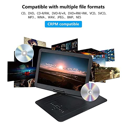 Lettore DVD portatile 22 '' schermo girevole, 8 ore batteria, antiurto, ultima memoria, AV/USB/SD per viaggi e intrattenimento