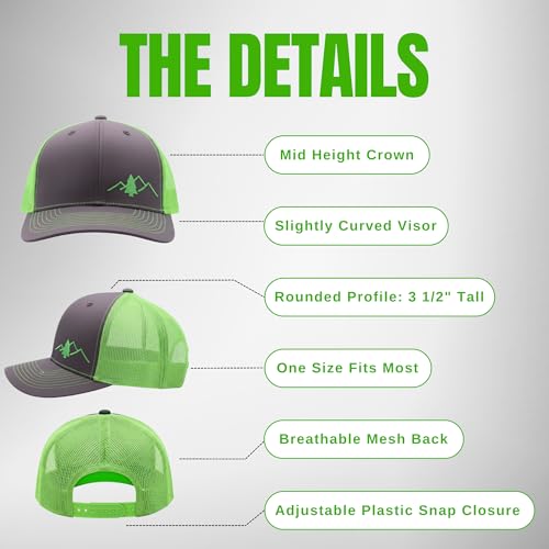 Image of LINDO Trucker Hat [ Great Outdoors Design ] for Men and Women: Mid Profile Cap with Breathable Mesh Back and Adjustable Snap