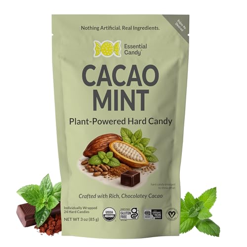 Cacao Mint Hard Candy | Chocolate Peppermint with Superfood Cacao | After Dinner Mint, Christmas Candy | Gluten-Free Certified, Non-GMO, Vegan - 24 Count (Pack of 1)