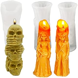 WYAHYQ 3Pcs Candle Moulds Halloween Skull Silicone Moulds for Candle Making Pillar Skull Couple Epoxy Resin Moulds