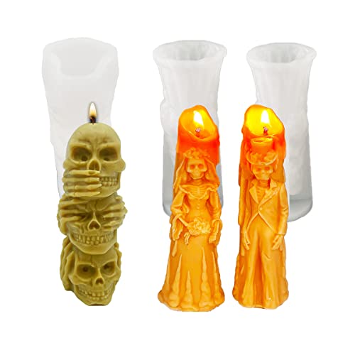 WYAHYQ 3Pezzi Stampi per Candele in Silicone Teschio Halloween Stampi Candele fai da te Candela per coppia di scheletri