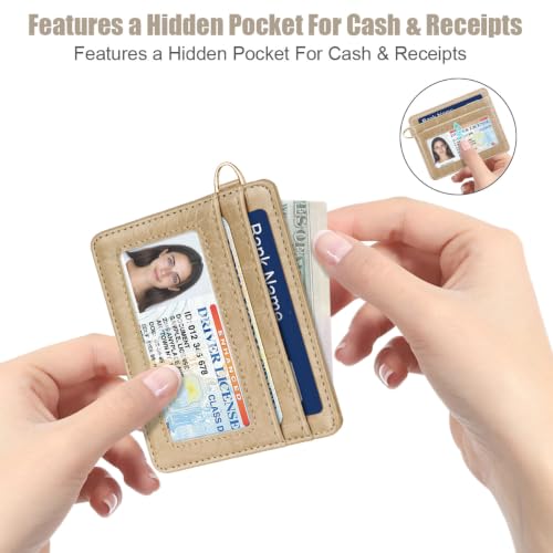 Image of Slim Credit Card Holder Crocodile Wallet Women Thin Wallets | Alligator Print RFID Blocking Minimalist Lightweight Pocket Small Cute Cards Holders, Khaki Croc