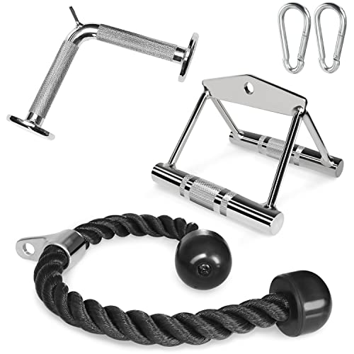A2ZCARE Combo Cable Attachments for Gym, Cable Machine Accessories, LAT Pull Down Attachment with Multiple Option (K. Combo V-Handle, Tricep Rope, V-Bar and 2 Snap Hook)