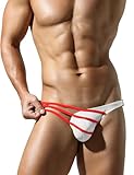 Panegy Mens Fashion Color-Blocked G-Strings Male Knit Low Waist Thin Straps T-Back Side Buckle Elastic Waistband Thongs White XXL