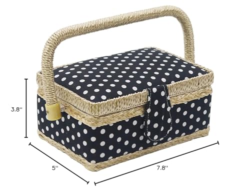 Sewing Basket Kit Sewing Box with Mini Sewing Accessories for Kids, Small (Black Polka Dot) - Thumbnail 7