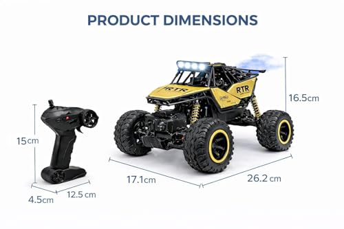 Image of TEC TAVAKKAL 4 * 4 Rechargeable Rock Climber RC Car with Bluetooth Music, Mist Spray & LED Lights | 2.4GHz Off-Road Remote and Mobile Connect Control Car | Dual Motor, Shock Absorber (Gold)