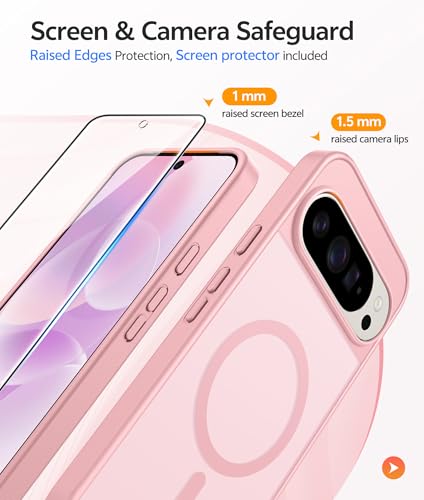 Image of FNTCASE for Google Pixel 10 Pro Case: for Pixel 10 Case [Fit for Magsafe] Translucent Matte Cases with [Screen Protector] Military Grade Shockproof Protective Magnetic Phone Cover (6.3inch - Pink)