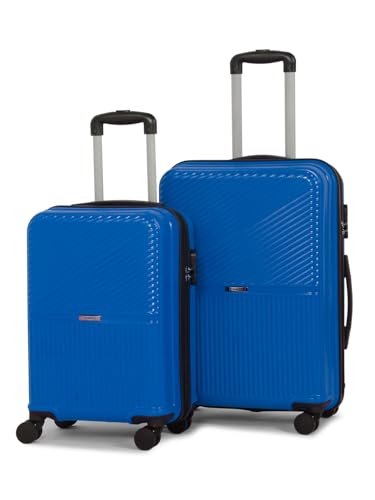 Image of Teakwood Set of 2 8 Wheels Trolley Bag, Hard Cabin with Zipper Closure, Adjustable Push Button & Cross Side Strap, Number Lock System 360 Degree (Set of 2, Royal Blue)