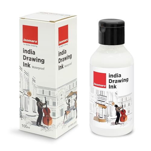 Image of Isomars India Waterproof Drawing Ink - White - 100ML Bottled Ink, for Paper Board, Canvas,Fabric and Wood Ideal for Designers, Airbrush Artists, Illustrators, Fine Artists and Craft and Hobbyists.
