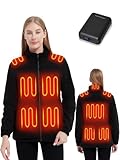 FrostVoyage Beheizbare Jacke Damen mit 18400 mAh Powerbank, Heizjacke Damen Fleece Wärmeweste Wärmejacke mit Akku, Beheizte Fleecejacke Kleidung Winter Wärme Jacke mit Heizung, 10 Heizzonen