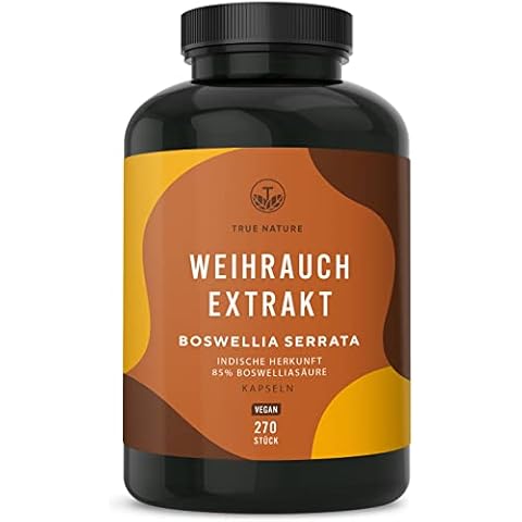 Weihrauch Extrakt - 270 Kapseln - Indischer Boswellia Serrata - 500mg - 85% Boswelliasäure - Hochdosiert mit 1500mg - Weihrauchkapseln Vegan, Laborgeprüft, Deutsche Produktion - TRUE NATURE® Cover