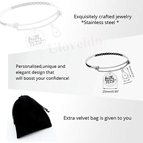 Tobestu Stainless Steel Faith Over Fear Bangles with Teardrop Mustard Seed Charms Extendable Wire Bangle Bracelets for Girls ZY023 (Drop)