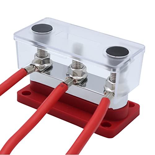 Amomd 2Pcs 12-48V 600A Bus Bar 3-Studs (3/8") M10 High Current Copper Busbar Terminal Block Marine Battery Ground Distribution Block With Cover (Red&Black) #TOP6
