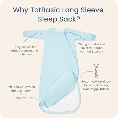 Image of Baby Sleep Sack Long Sleeve Wearable Blanket 1.0 TOG, Premium Soft Infants Warm Sleeping Bags with 2-way Zippers