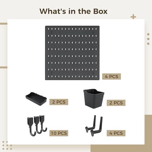 Packool Stecktafel-Set, platzsparender Wand-Stecktafel-Organizer mit 4 Stecktafeln, 14 Haken, 4 Regalen für das Home Office