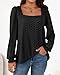 Okiwam Womens Long Sleeve Shirts Fall 2026 Square Neck Dressy Casual Blouses Eyelet Tunic Tops Fashion Outfits Clothes-M Black