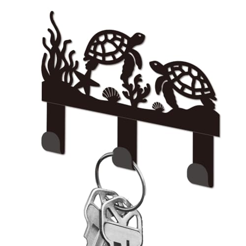 DELORIGIN Porte Clés Mural Tortues de Mer Mini Crochets à Clés en Fer Noir Support Mural pour Clés Sac Laisse de Chien Rangement Mural Décoratif