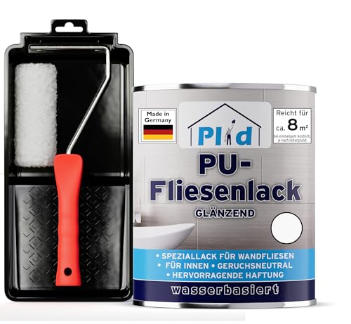 Plid® Fliesenfarbe Badezimmer & Küche [FEUCHTIGKEITSBESTÄNDIG]- Fliesenlack Weiß 0,75l fürs Bad - Fliesen neu streichen & lackieren im Innenbereich - 3in1 Fliesen Farbe Lack - Made in Germany Set