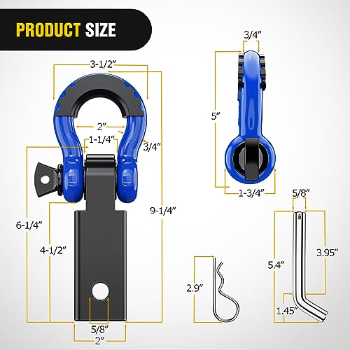 Image of Nilight Shackle Hitch Receiver 2Inch 45000 LBs Breaking Strength 3 /4 inch D Ring Trailer Pin Heavy Duty Solid Recovery Towing Kit for Trucks Jeeps Off-Road