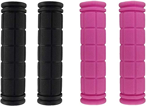 All-Pie 2 Pairs Bicycle Handlebar Bike Non-Slip Rubber Mushroom Grips for BMX MTB Road Mountain Kids Boys Girls (Black+Pink)