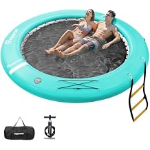 FBSPORT Inflatable Water Hammock Round Floating Ring, 10/8/6ft Inflatable Dock Floating Platform for Lake W/Cupholder, Sun