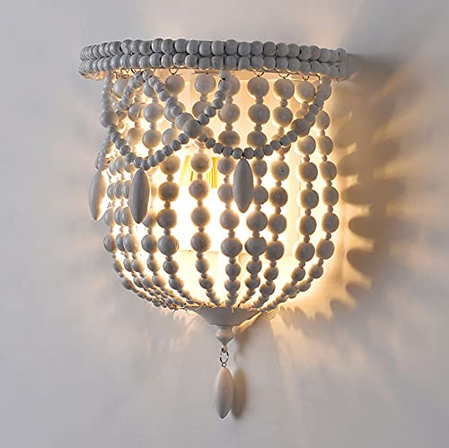 Applique chambre perles de bois pour un éclairage de chevet doux